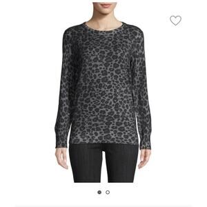 Equipment REI Crew‎ Neck Leopard Print Sweater Black Gray Cotton Cashmere LG NWT